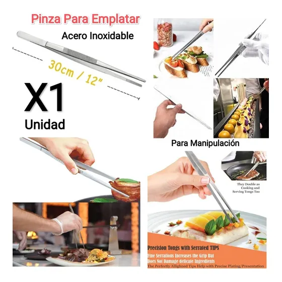 Pinza Para Emplatar Cocina Precision Acero Inoxidable 30cm