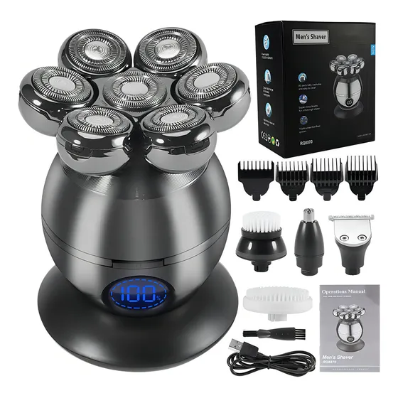 Barbeador Elétrico 7d Cabeças Recarregável Raspar Aparar 5x1 Cor Preto 127/220V