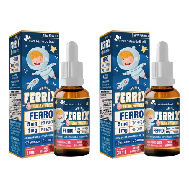 Kit Com 2 Ferrix Suplemento De Ferro Em Gotas Kids 30ml Fnb