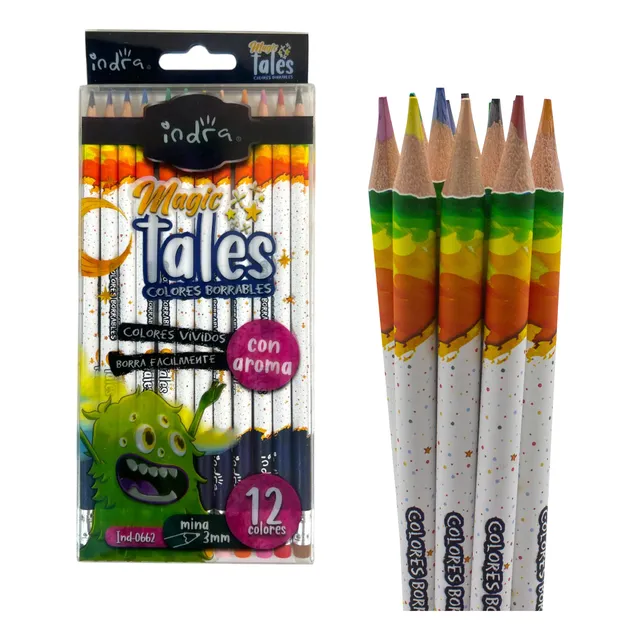 Lapices De Colores Borrables Indra Con Aroma 12 Pz Punta 3mm
