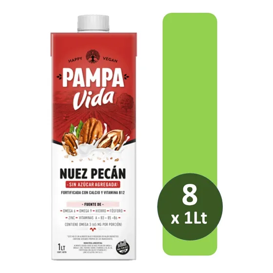 Bebida De Nuez Pecan 1lt Pampa Vida Sin Azucar Pack X 8