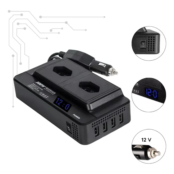 Inversor Carro 12v P/ Tomada 110v Conversor 300w 4portas Usb