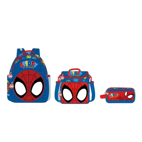 Mochila El Hombre Araña (spidey) + Cartuchera Y Lonchera
