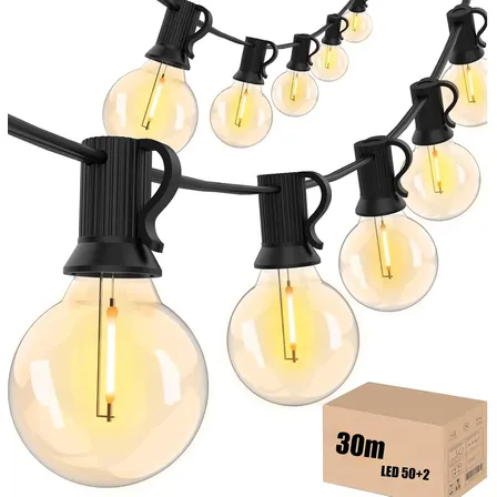 30m Inquebrável Varal Luz Corda G40 50 Lampadas Pátio Pub Branco-quente 110v