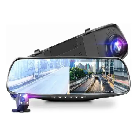 Câmera De Ré + Frontal C/ Gravação + Espelho Retrovisor Hd