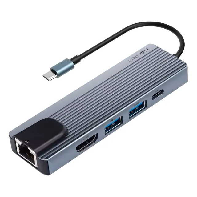 Hub Usb C adaptador multipuerto Rj45 5 en 1 linkon mac win