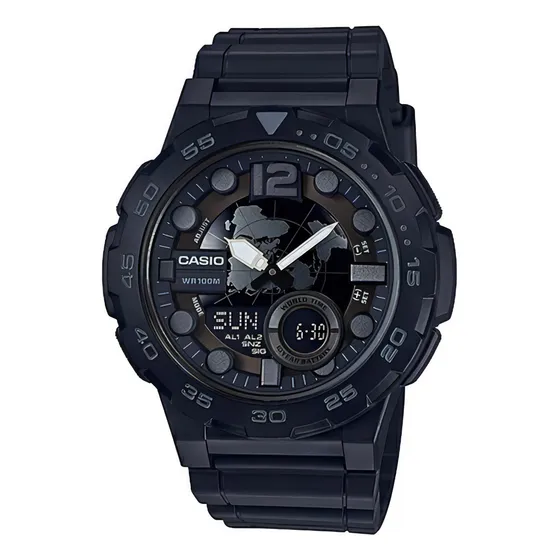 Reloj Casio Aeq-100w-1bvdf Cuarzo Hombre Color de la correa Negro