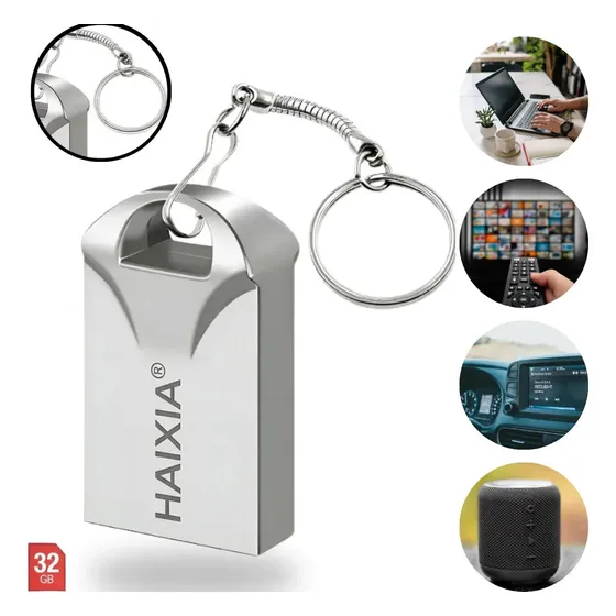 Pen Drive 32gb Mini Usb 2.0 Chaveiro Metalico Resistente Alta Velocidade Seguro Capacidade Ótima De Armazenamento Pc Notebook Haixia Cor Prateado