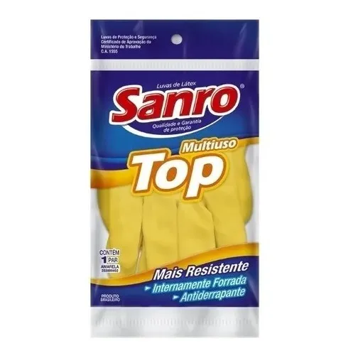 Luva Latex Limpeza Multiuso Sanro Top Amarela Tamanho M