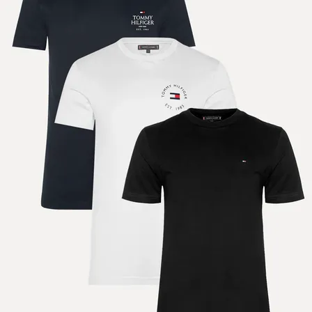 Camisetas Tommy Hilfiger Essential Preta/branca/azul Marinho M/m