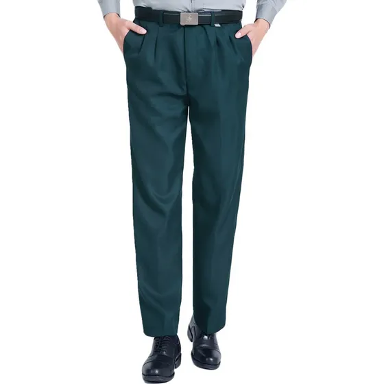 Pantalon De Vestir Casual De Gabardina Con Pinzas Y Bolsas