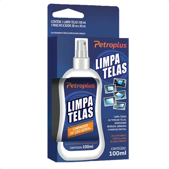 Kit Limpa Telas Petroplus 100ml + Pano Microfibra para Celular e TV