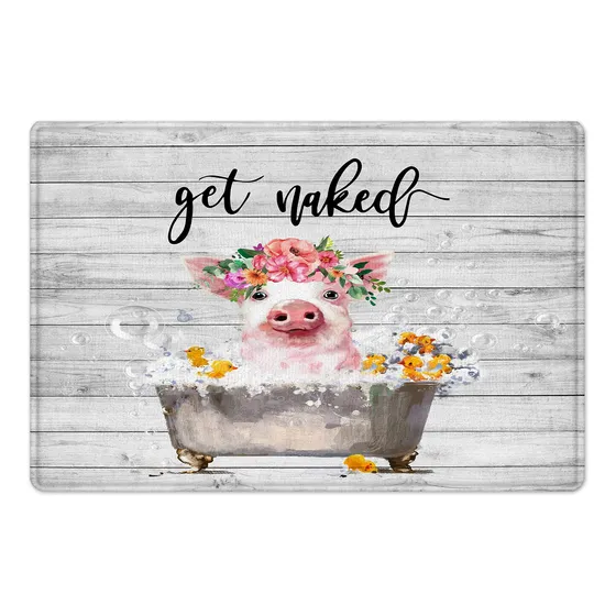 Pig Get Naked Tapete Baño Cita Divertida Decoracion Floral X