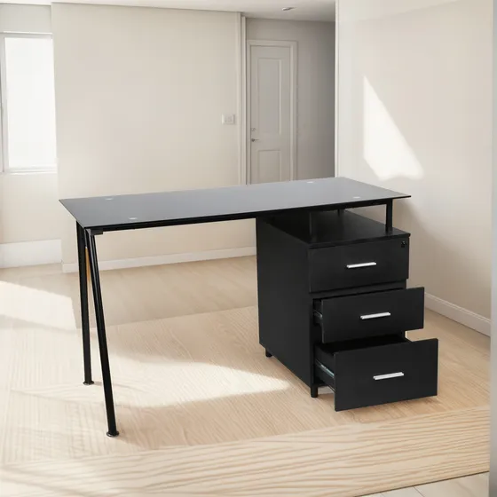 Centro De Trabajo Vidrio Negro 120x60x76cm Escritorio Metal