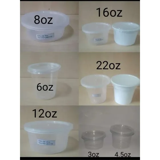 Tina Pote Plástico Tipo Arroz Chino 3oz,8oz, 16oz, 22oz 32oz