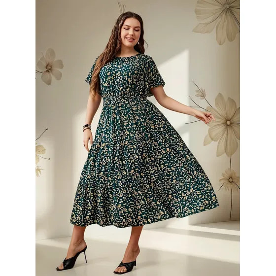 Vestido Maxi Floral Elegante Talla Grande Flores Gorditas