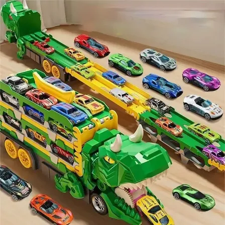 Pista Carrinho Dinossauro Caminhão Lançador 6 Carrinhos Cor Verde