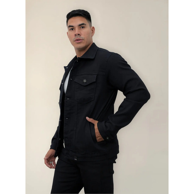 Jaqueta Masculina Jeans Preta Botões