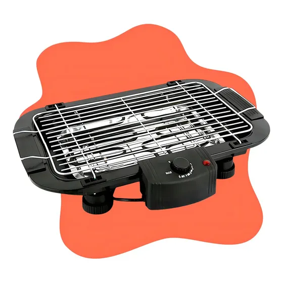 Churrasqueira Elétrica Portátil Grill Sem Fumaça Para Apartamento Casa 127v Com Controle De Temperatura 1500w Cor Preto - Tecnoneel
