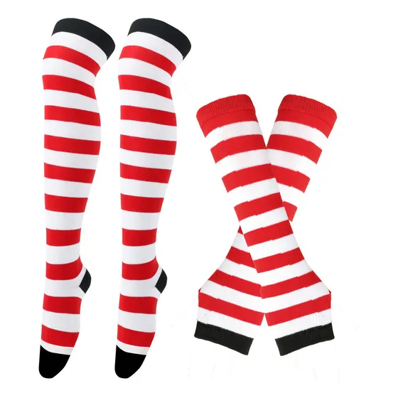 L Dos Juegos De Calcetines Y Guantes De Mujer A Rayas.