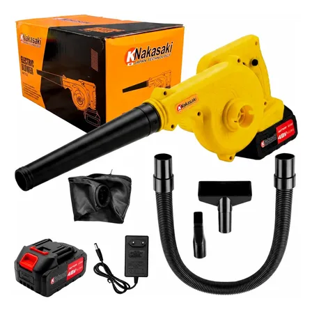 Soprador De Folhas Aspirador Elétrico Com 2 Baterias 48vprem Amarelo 110v/220v