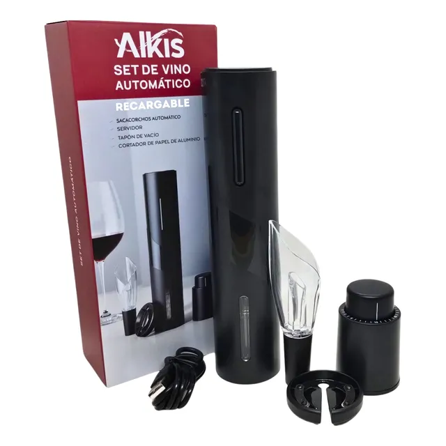 Kit De Vino 4 En 1 Sacacorcho Electrico Usb Decantador Tapón