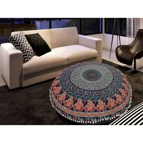 Funda De Almohada Redonda 32  Bohemia Mandala Elefante Decor