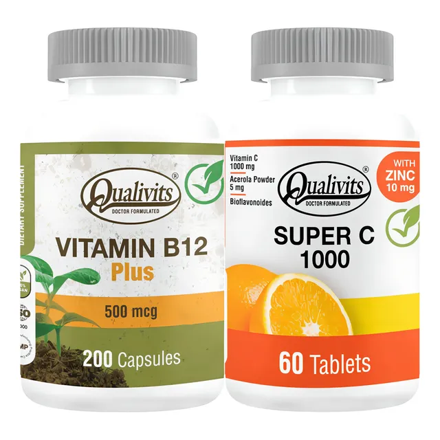Vitamina B12 500 Mcg + Super C 1000mg - Qualivits Vegano Sabor Natural
