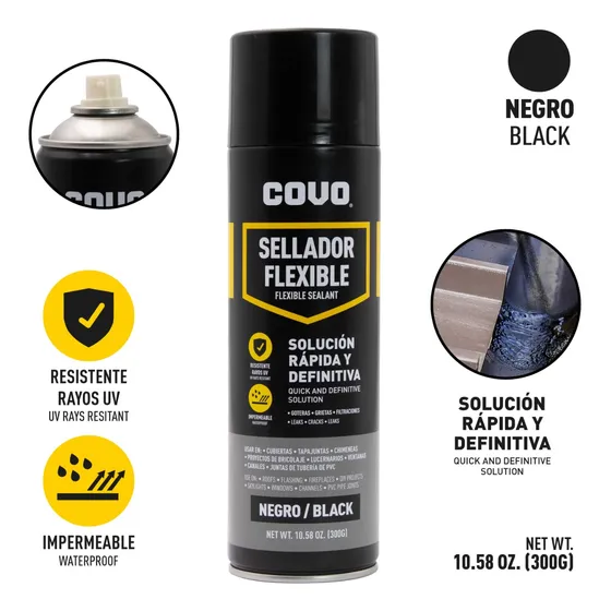 Spray Impermeabilizante Tapa Goteras 300gr Color Negro Covo