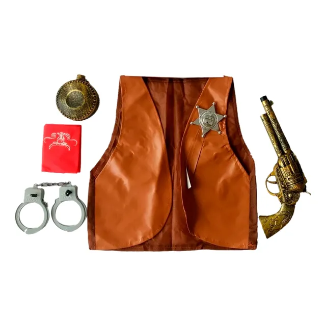 Set Vaquero Disfraz Pistola Esposas Pañoleta Chaleco