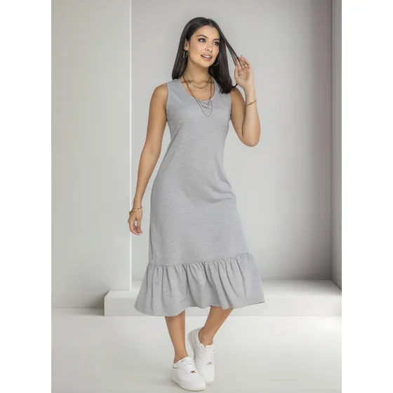 Vestido Largo Mujer Gris Jaspe Mp 3766