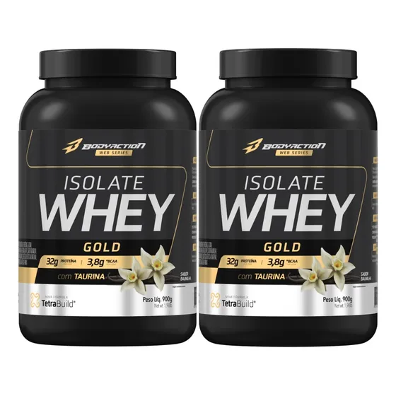 2x Whey Isolado Isolate Gold 900g Bodyaction Sabor Baunilha