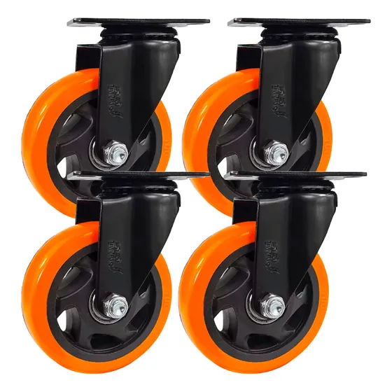 Kit 4 Rodinhas Para Moveis Pesado Industrial Rodízios Resistentes Rodas Grande Giratórias com Placa Superior Reforçada Giratória 3" Polegada 75mm Material Pvc Ideal Para Moveis e Carrinhos Marca RRJ