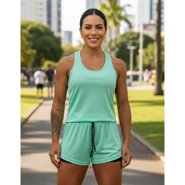 Conjunto Academia Feminino Regata + Shorts Bolso Oculto