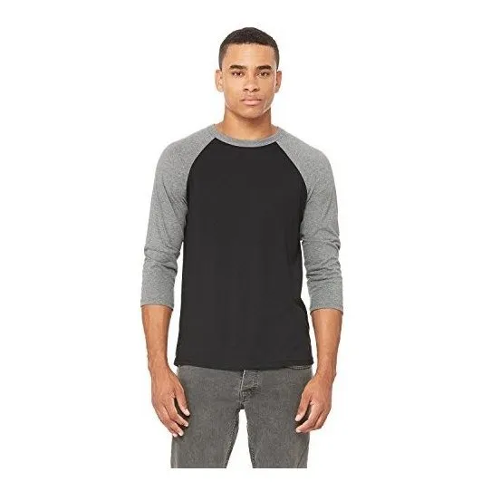 Bella Tela Mens 3 / 4 Manga De Goma De Béisbol, Negro T822b