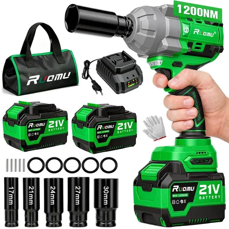 Chave De Impacto Elétrica Potente 1200N.m Brushless 2 Baterias