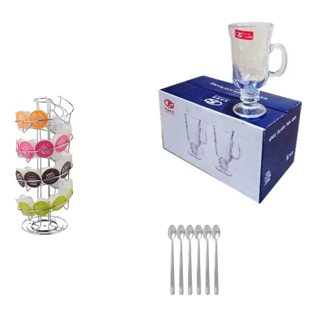 Porta Capsulas Dolce Gusto Espiral + 6 Tazas + 6 Cucharas
