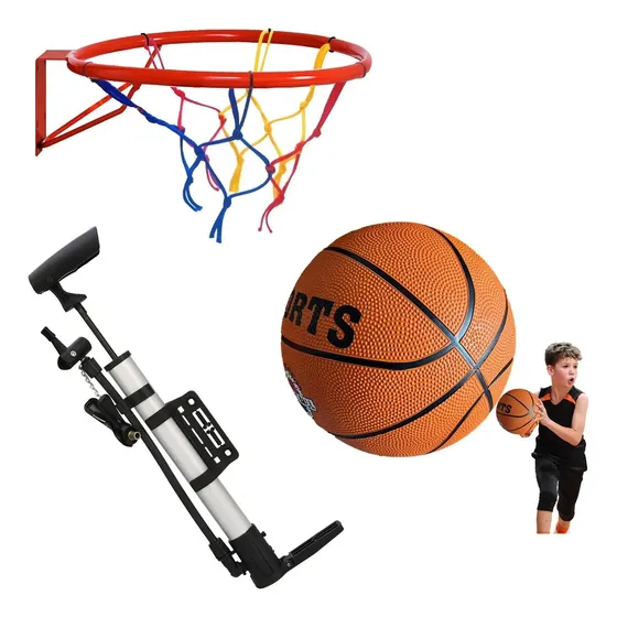 Combo Aro Basketball Con Red + Pelota N7 + Inflador De Mano