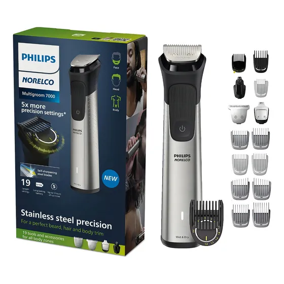 Máquina Afeitadora Norelco Philips Multigroom 7000 Mg7910/49 Color Plateado 110v