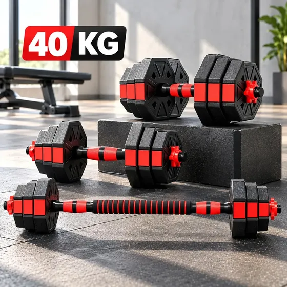Set De Mancuernas 40kg Marca Boomfit Octogonales Ajustables 408bf Agarres Antideslizantes Discos De Polietileno 4 Discos De 2.5kg 8 Discos De 3kg 4 Discos De 1.25kg Extensor Y 2 Barras Y 4 Seguros
