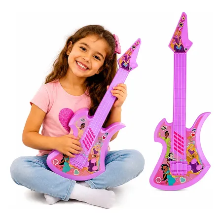 Guitarra Violão Musical Brinquedo À Corda Princesas Disney Lilas - Rosa