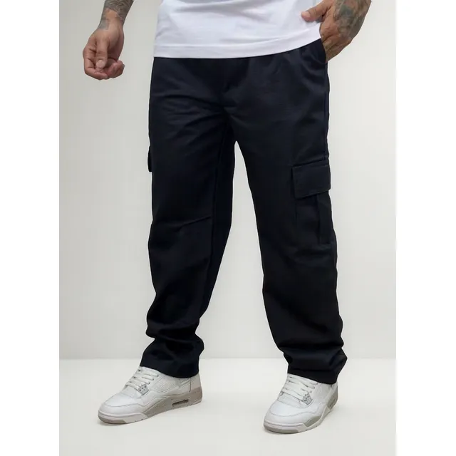 Calça Cargo Sarja Larga Masculina Skate Casual Bolso Lateral