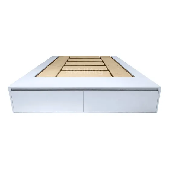Cama Box Sommier 2 Plazas 4 Cajones + Zapatero King Size 2mt Color Blanco
