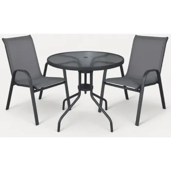 Juego De Balcón Jardín Mesa 80cm Y Sillas Sling Grafito Sillas Grafito/ Mesa Negro