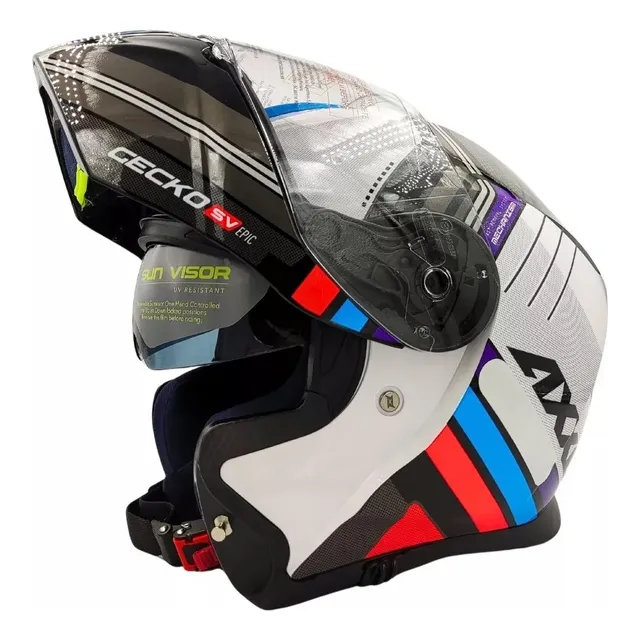 Capacete Articulado Axxis Gecko Sv Epic B7 Blue Tricolor Fxm