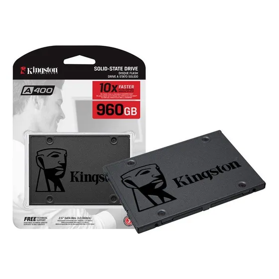 SSD Sata 3.0 6Gb/s 960GB Interno Kingston A400 SA400S37/960G Leitura Até 500Mb/s e Gravação Até 450Mb/s Cor Preto