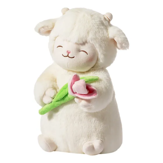 Miniso Peluche Corderito Con Tulipán Felpa Blanco 19x27 Cm
