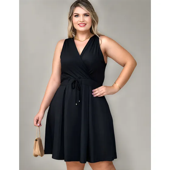 Vestido Transpassado Plus Size Decote Feminino Decote