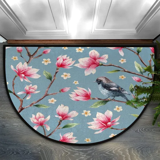 Ahee Alfombra Baño Diseño Pajaro Flor Semicircular Vintage