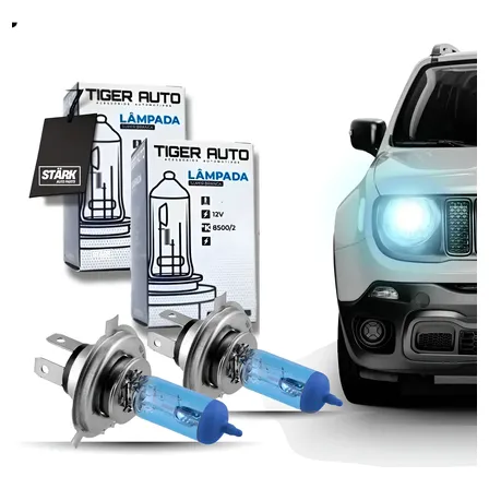 Par Lâmpada Kit Super Branca H4 55w 8500k Farol Efeito Xenom